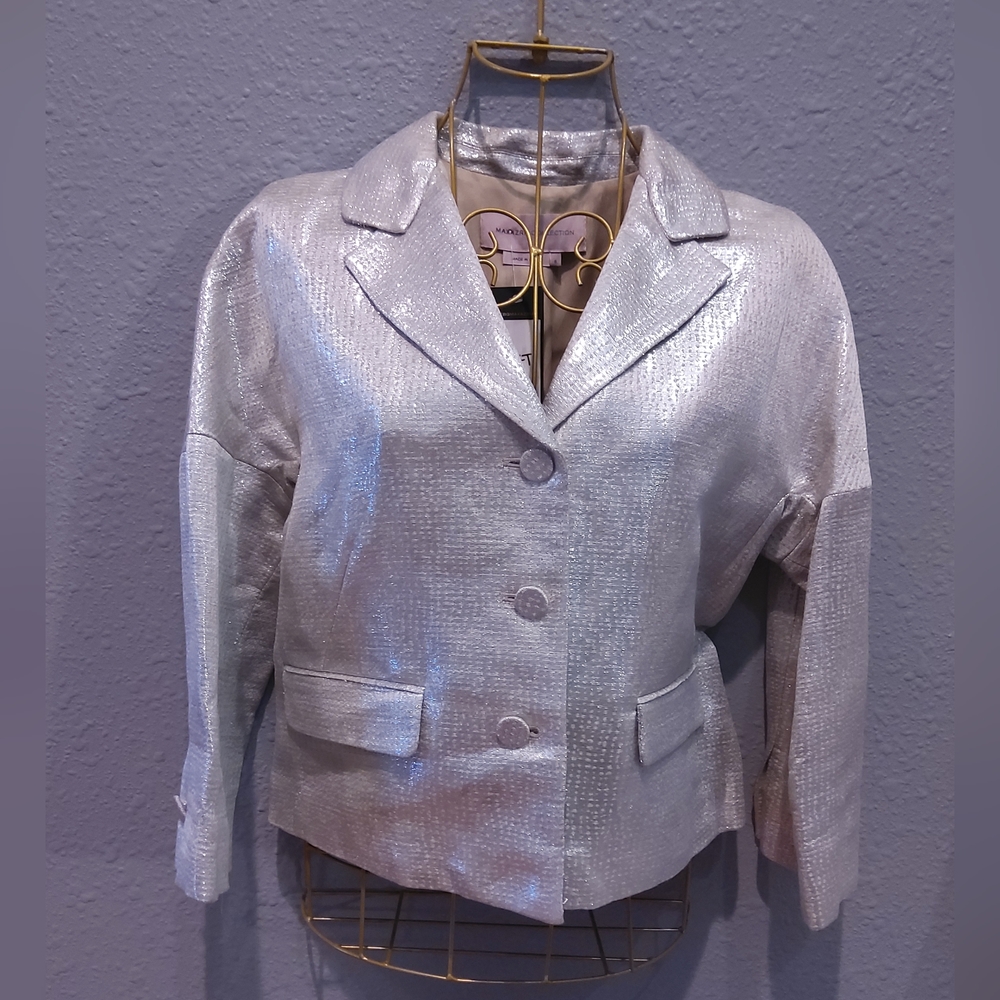 BCBGMAXAZRIA Collection Silver Metallic Cropped Jacket